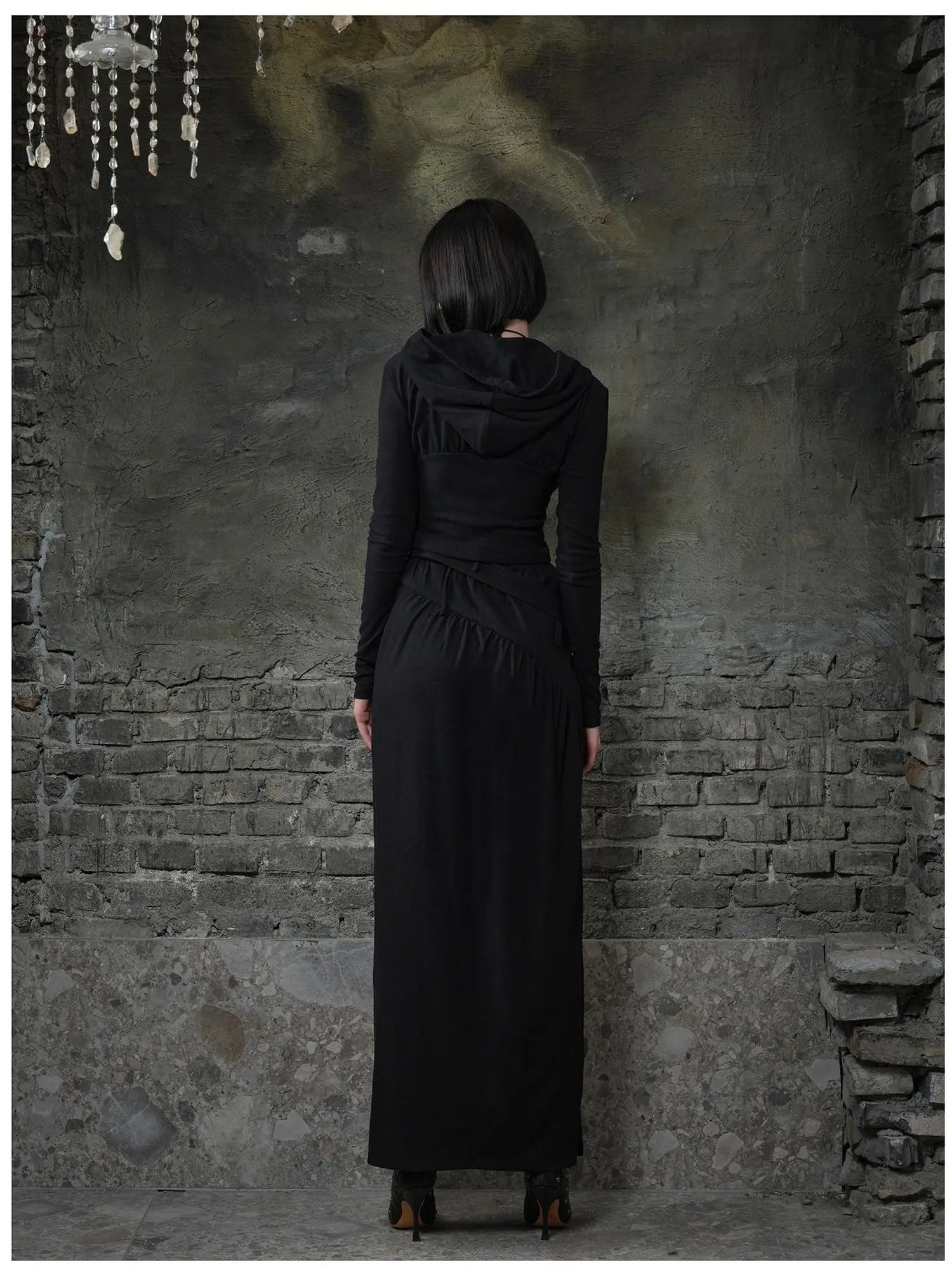 Fleece Trimmed Floral Print Hoodie and Maxi Skirt Set