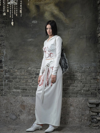 Fleece Trimmed Floral Print Hoodie and Maxi Skirt Set