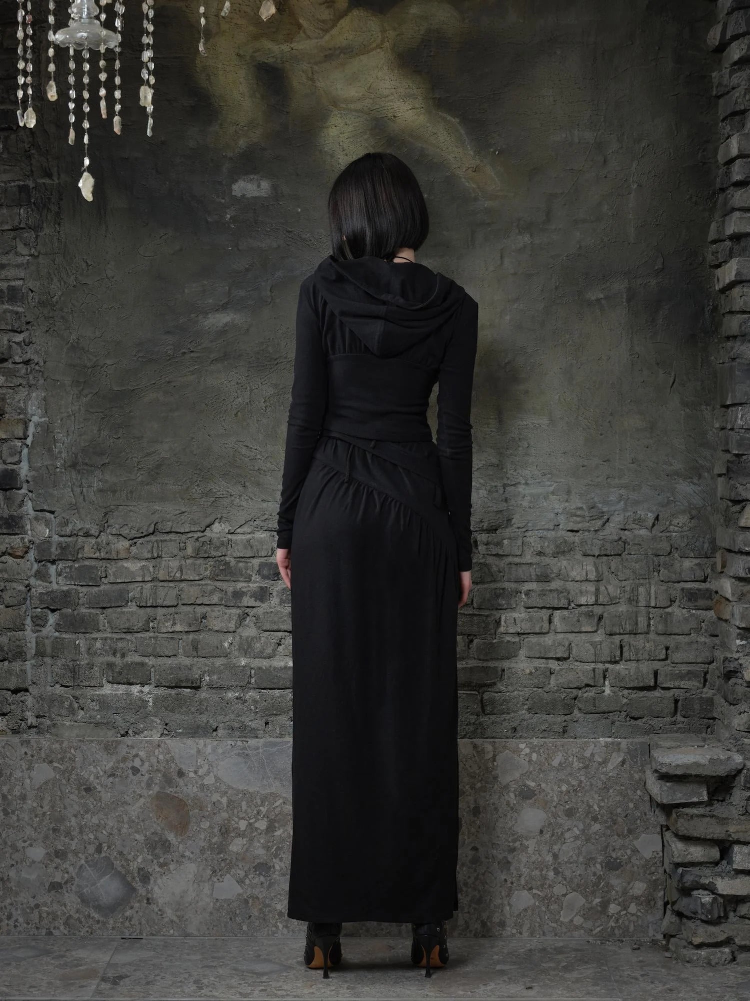 Fleece Trimmed Floral Print Hoodie and Maxi Skirt Set