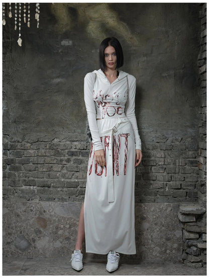 Fleece Trimmed Floral Print Hoodie and Maxi Skirt Set