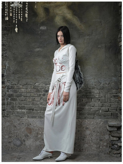 Fleece Trimmed Floral Print Hoodie and Maxi Skirt Set