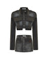Flocked Washed High Waist Short Jacket Skirt Set