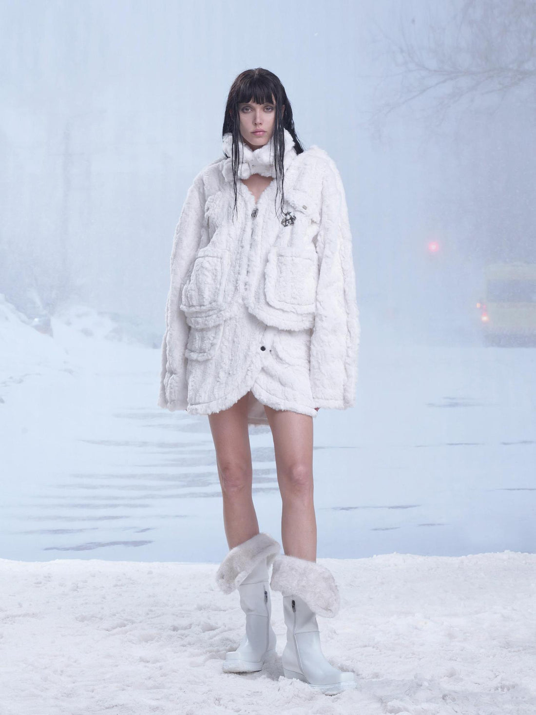 24ans Fluffy White Winter Lined Dress Set With Scarf