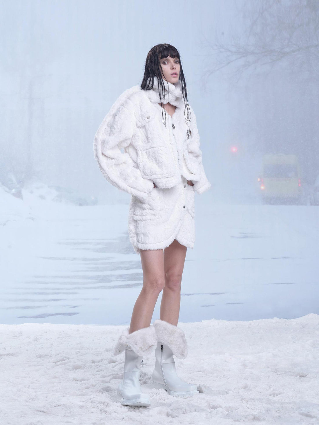 24ans Fluffy White Winter Lined Dress Set With Scarf