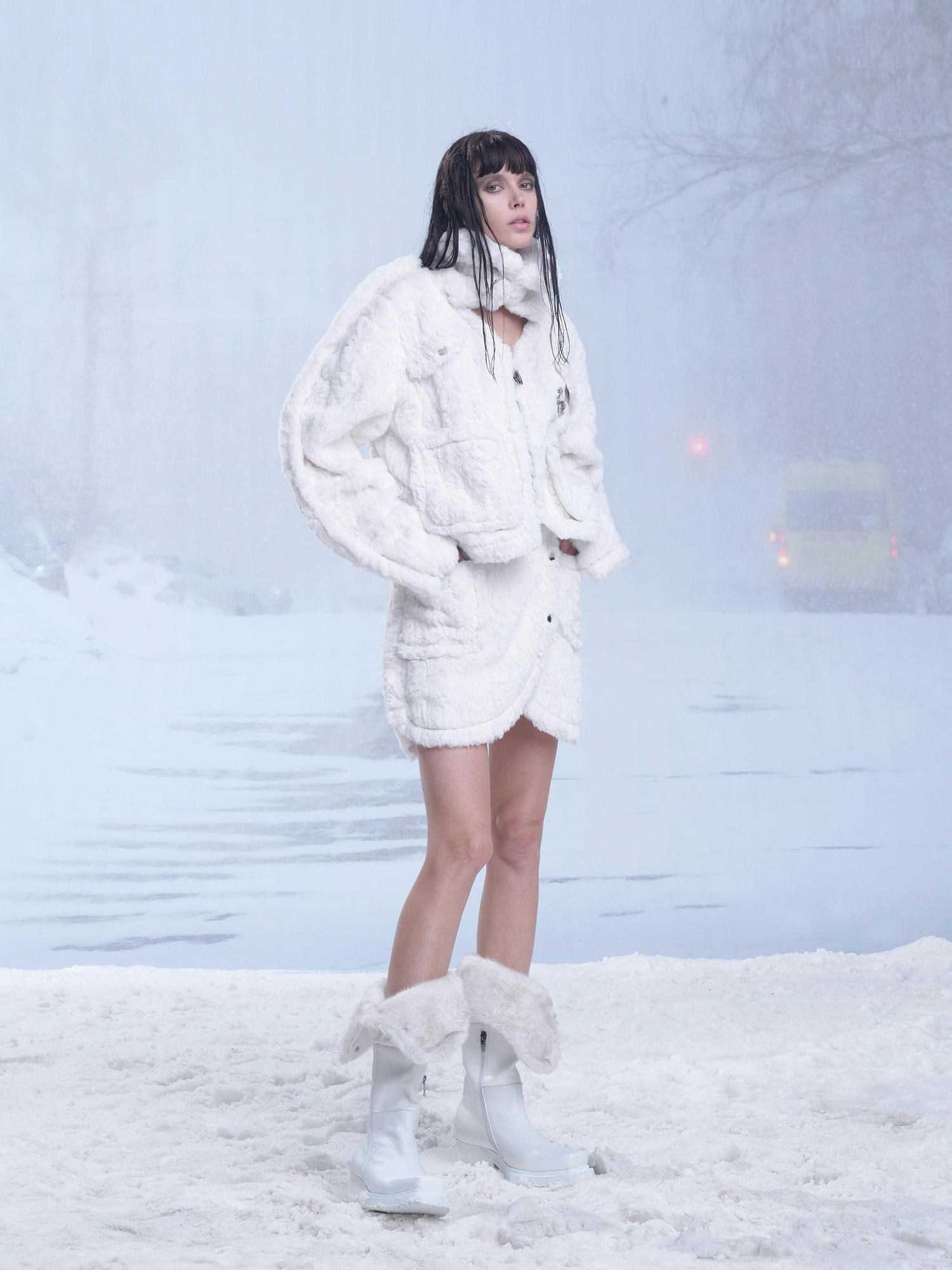 24ans Fluffy White Winter Lined Dress Set With Scarf
