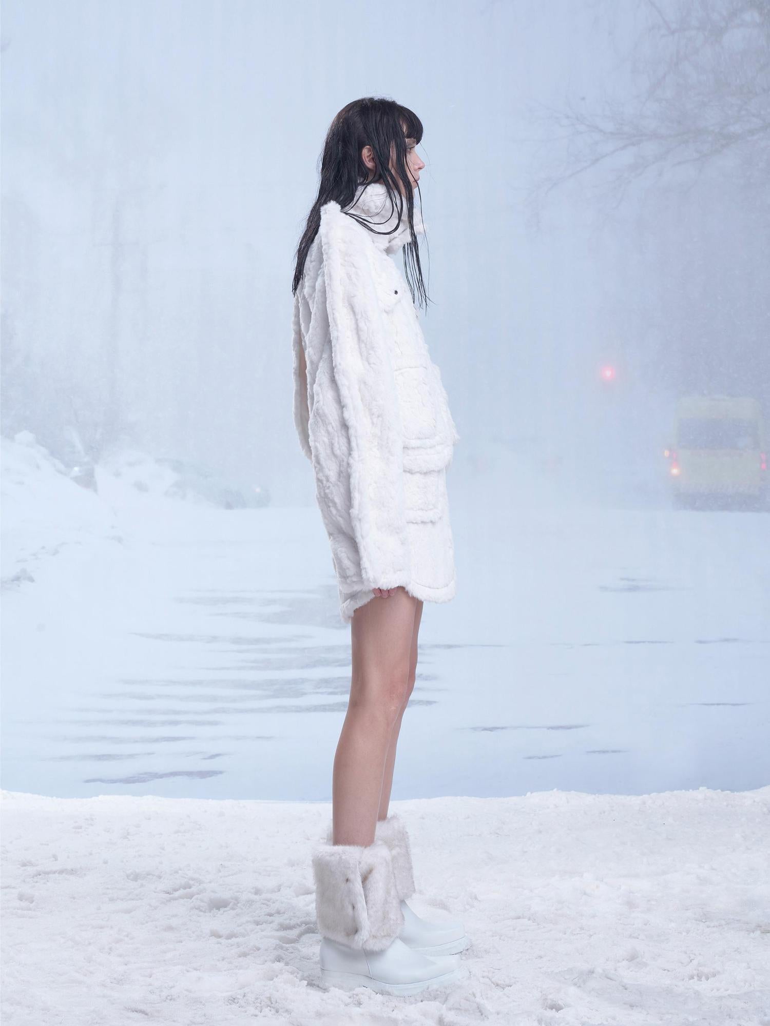 24ans Fluffy White Winter Lined Dress Set With Scarf
