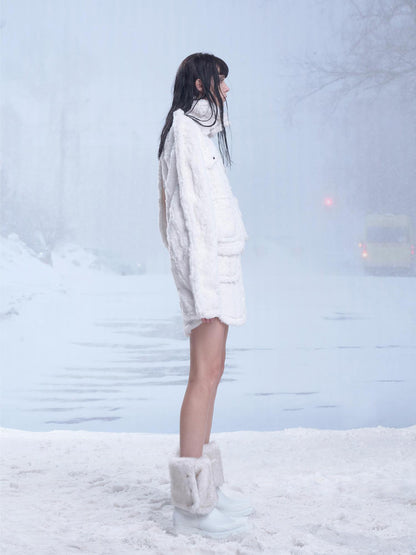 24ans Fluffy White Winter Lined Dress Set With Scarf