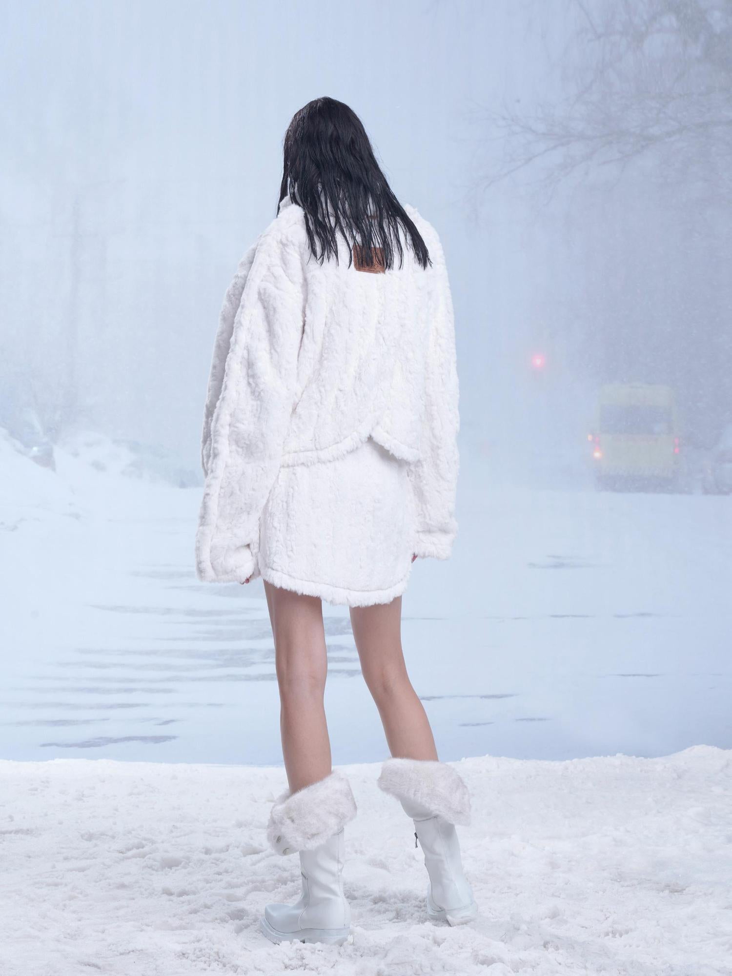 24ans Fluffy White Winter Lined Dress Set With Scarf