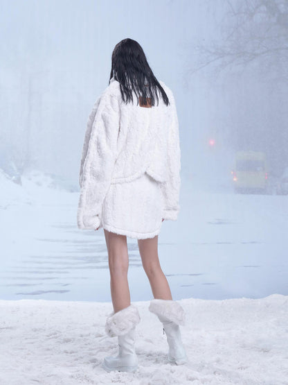 24ans Fluffy White Winter Lined Dress Set With Scarf