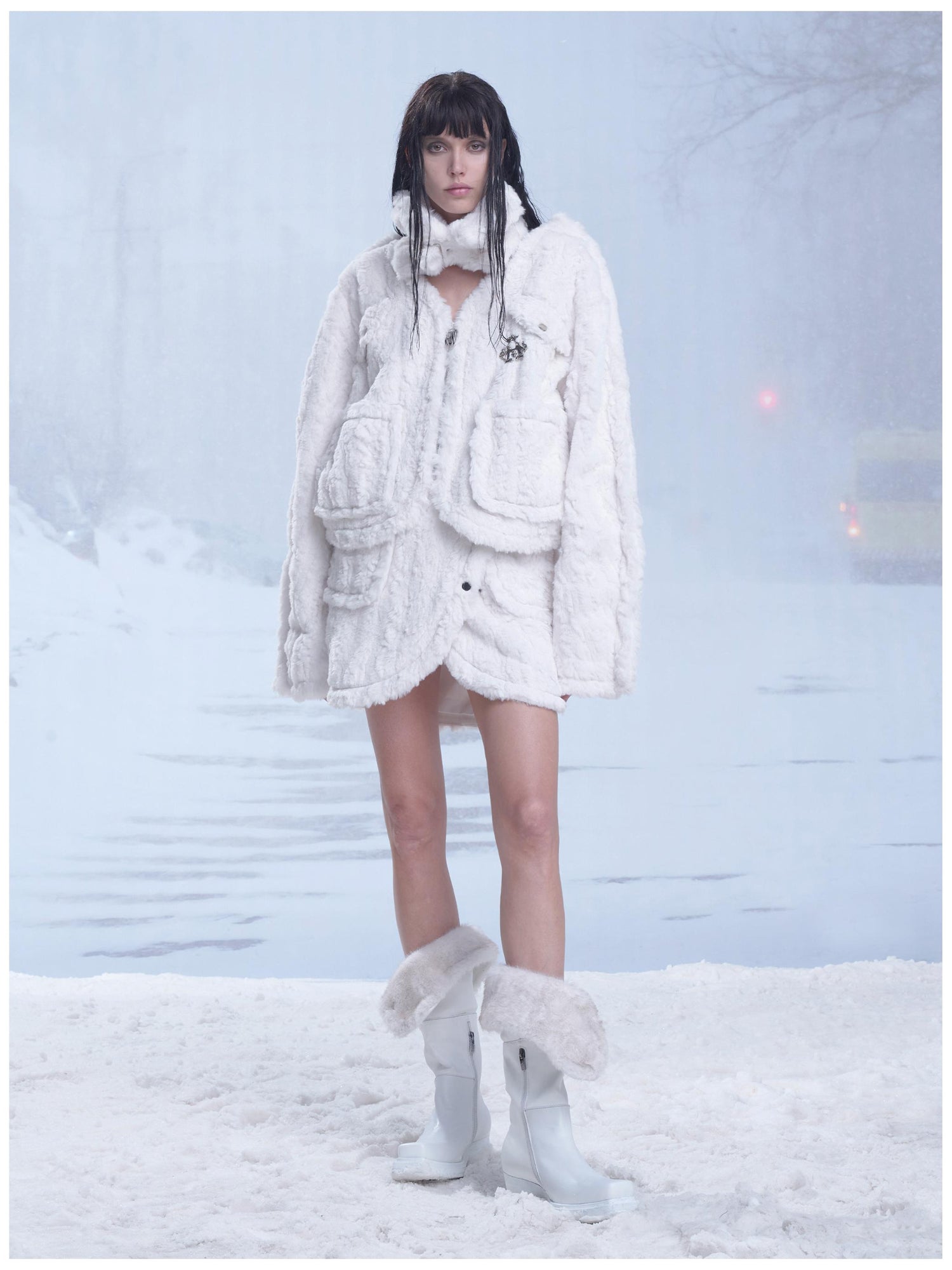 24ans Fluffy White Winter Lined Dress Set With Scarf