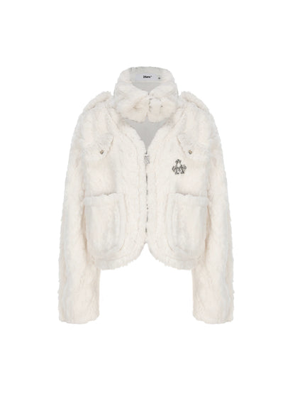 24ans Fluffy White Winter Lined Dress Set With Scarf MISSTT