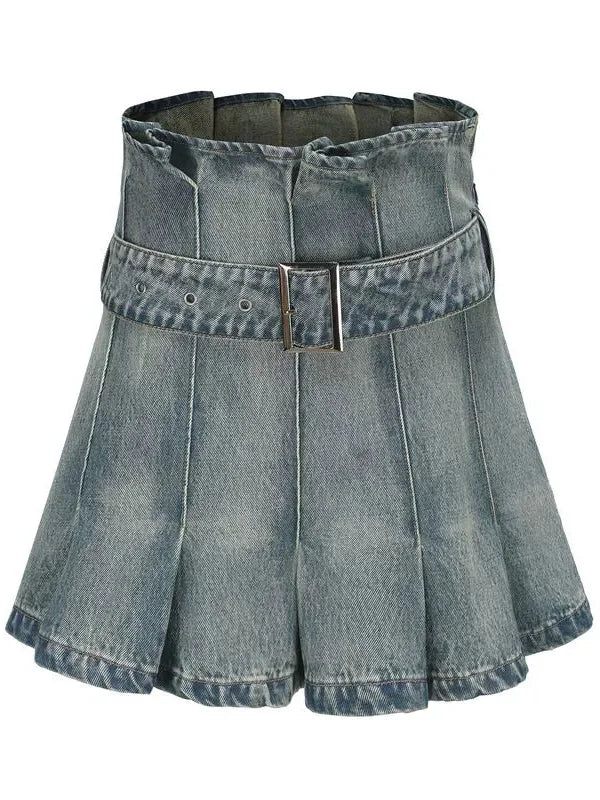 Folded Hem Denim Skirt 100 Cotton