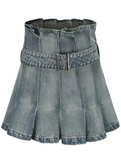 Folded Hem Denim Skirt 100 Cotton