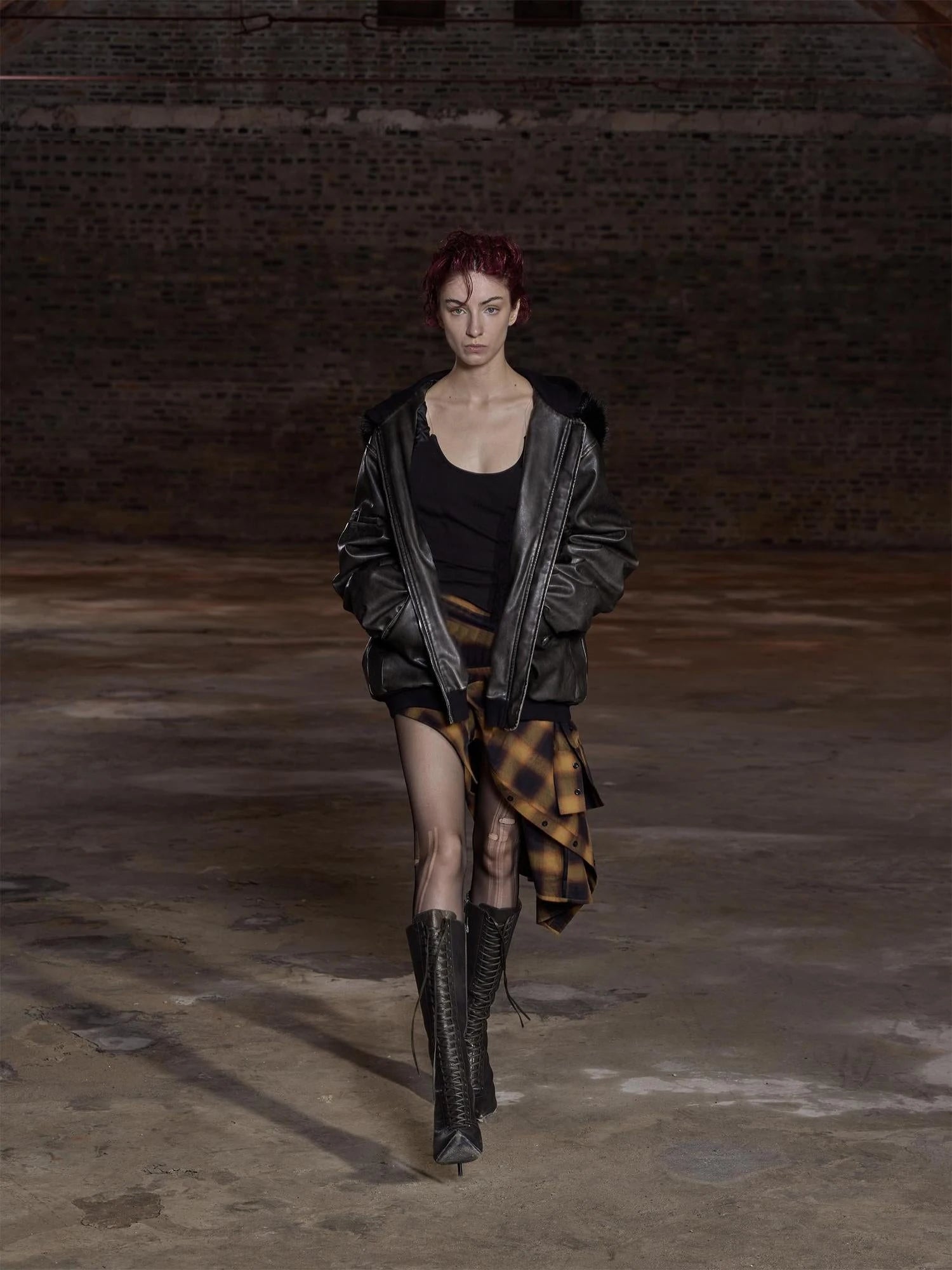 Fox Fur Trimmed Washed Leather Cotton Blend Jacket