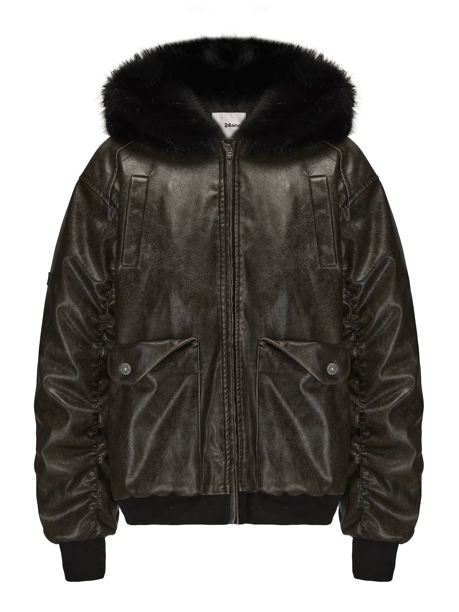 Fox Fur Trimmed Washed Leather Cotton Blend Jacket