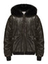 Fox Fur Trimmed Washed Leather Cotton Blend Jacket