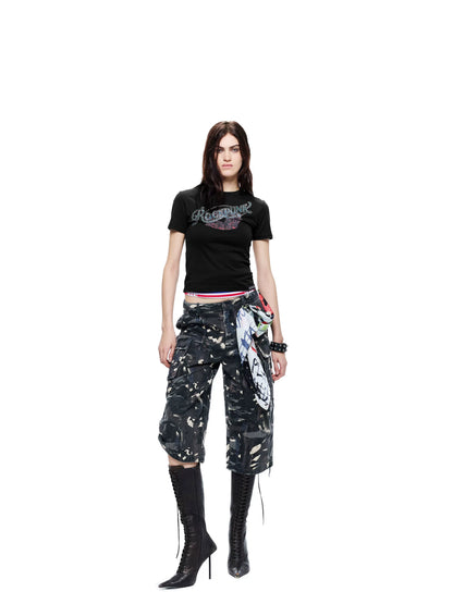 24ans Gradient Rhinestone Ink Print Metal Tag Women&