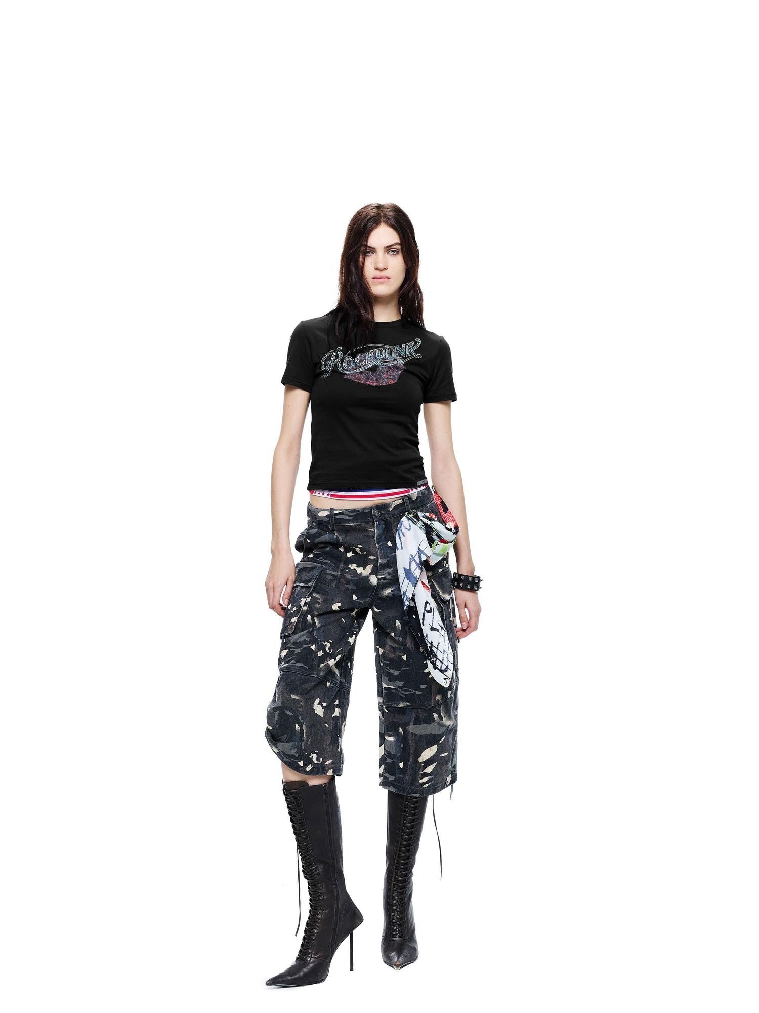 24ans Gradient Rhinestone Ink Print Metal Tag Women&
