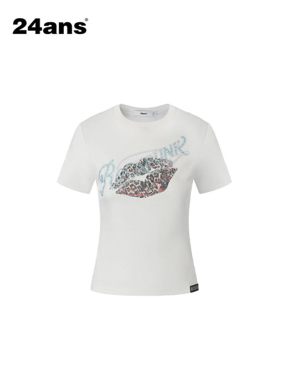 24ans Gradient Rhinestone Ink Print Metal Tag Women&