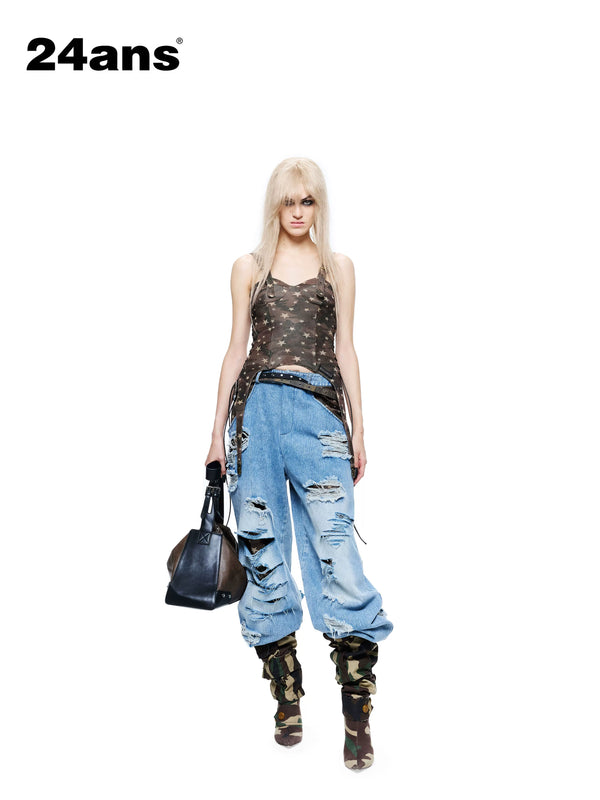 Green Camouflage Fishbone Waist Corset Adjustable Women's Polyester Tank Tops