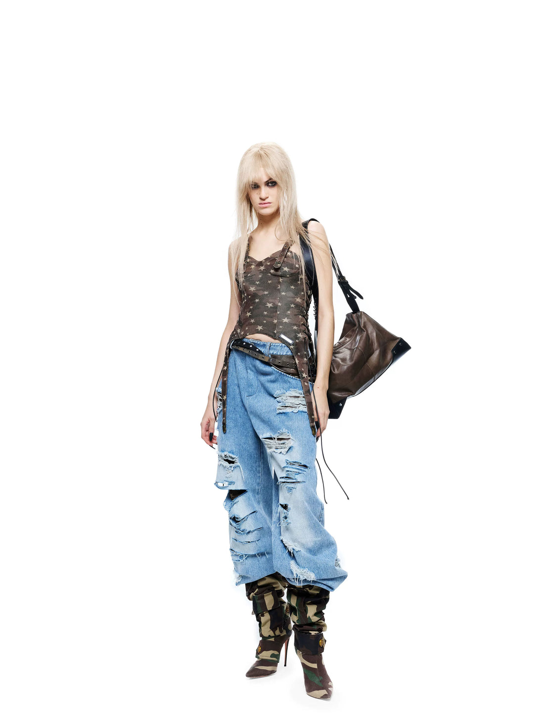 24ans Green Camouflage Fishbone Waist Corset Adjustable Women&