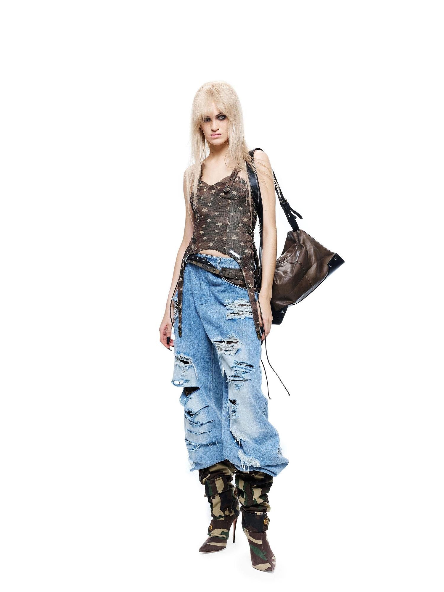 24ans Green Camouflage Fishbone Waist Corset Adjustable Women&