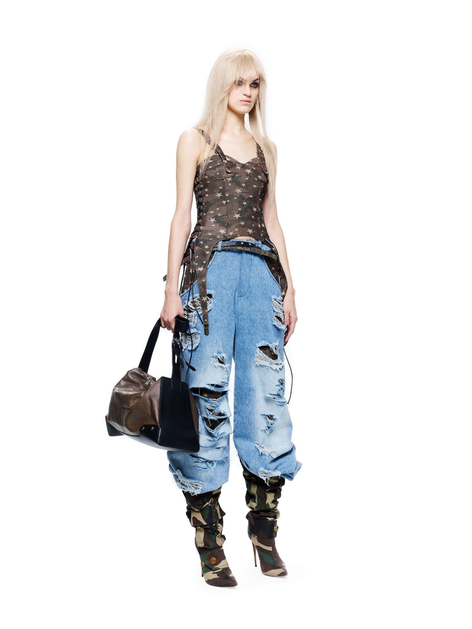 24ans Green Camouflage Fishbone Waist Corset Adjustable Women&