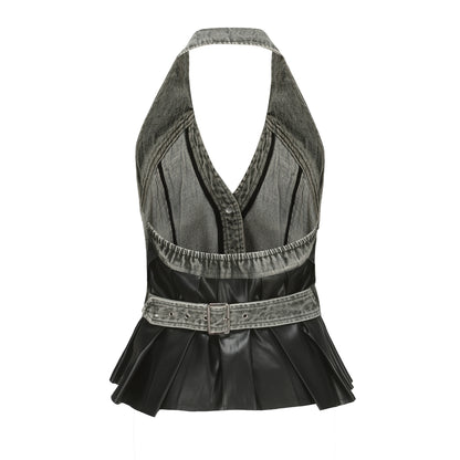 24ans_Grey_Brown_Backless_Denim_Structured_Skirt_Set_MISSTT
