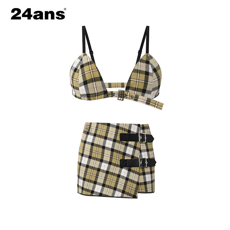 24ans_Grid_Pattern_Bra_Top_And_Pleated_Skirt_Two_Piece_Set_MISSTT
