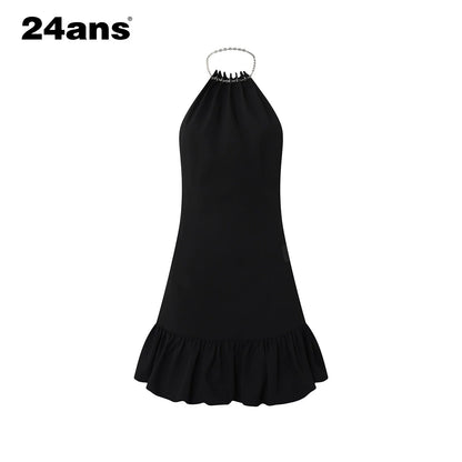 24ans Halter Neck Chain Strap Bubble Hem Fit &amp; Flare Short Dress MISSTT
