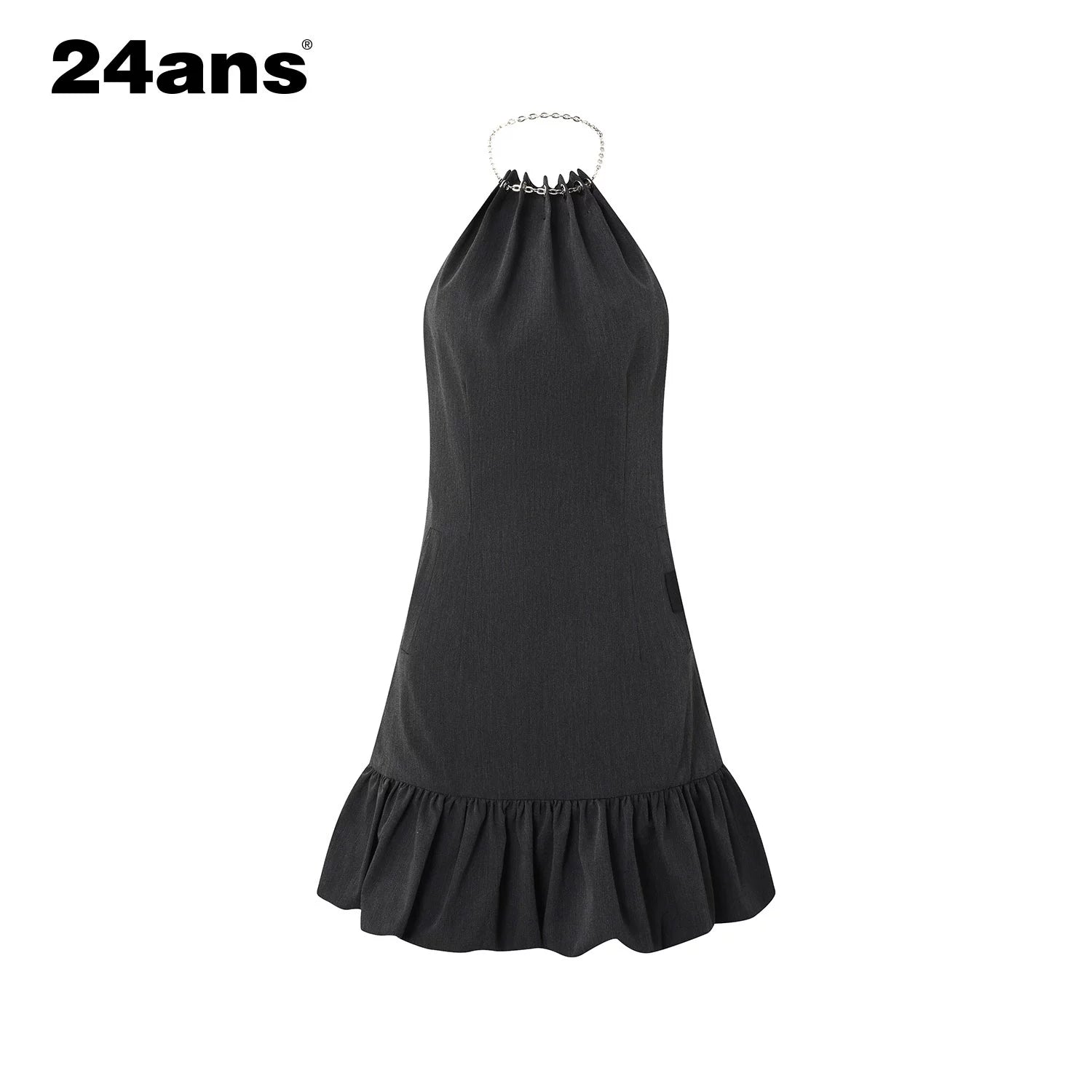 24ans Halter Neck Chain Strap Bubble Hem Fit &amp; Flare Short Dress MISSTT