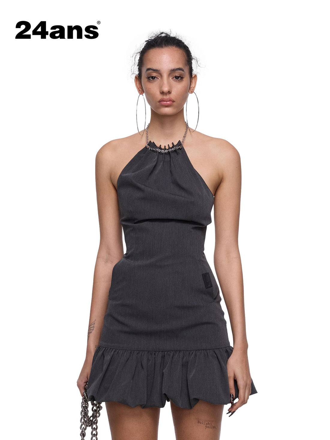 24ans Halter Neck Chain Strap Bubble Hem Fit &amp; Flare Short Dress