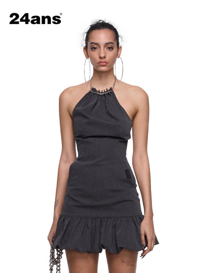 24ans Halter Neck Chain Strap Bubble Hem Fit &amp; Flare Short Dress