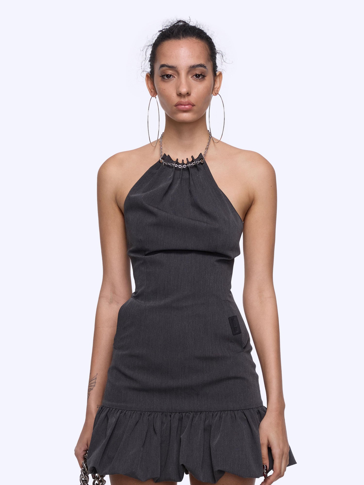 24ans Halter Neck Chain Strap Bubble Hem Fit &amp; Flare Short Dress