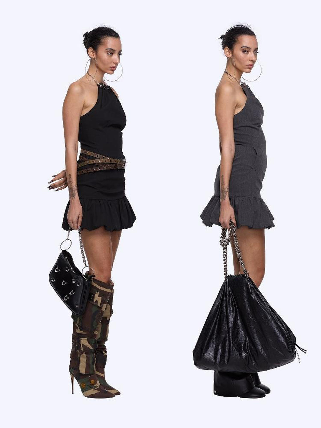 24ans Halter Neck Chain Strap Bubble Hem Fit &amp; Flare Short Dress