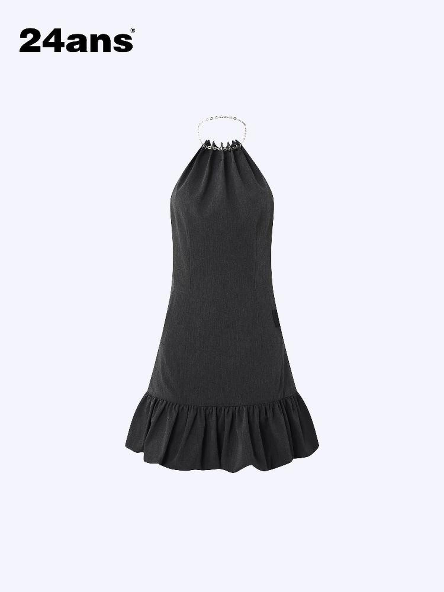 24ans Halter Neck Chain Strap Bubble Hem Fit &amp; Flare Short Dress