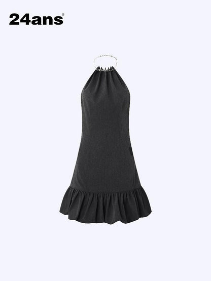 24ans Halter Neck Chain Strap Bubble Hem Fit &amp; Flare Short Dress