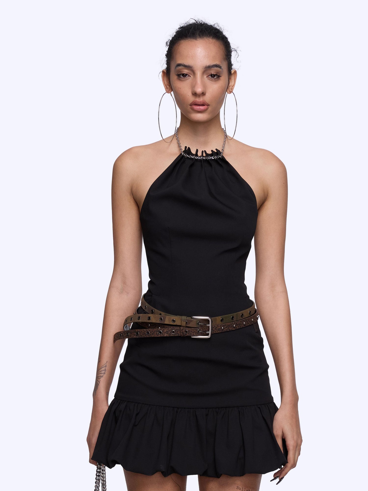 24ans Halter Neck Chain Strap Bubble Hem Fit &amp; Flare Short Dress