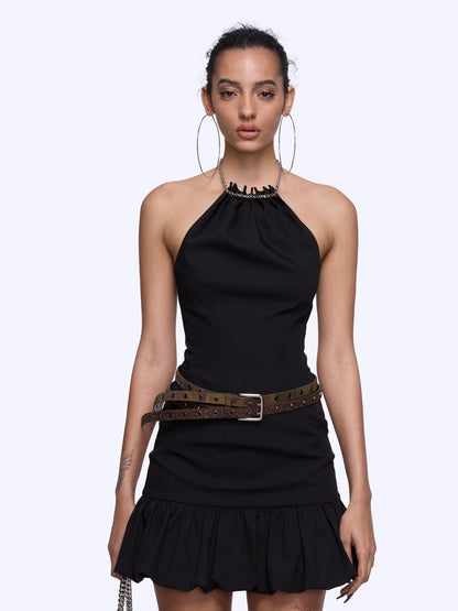 24ans Halter Neck Chain Strap Bubble Hem Fit &amp; Flare Short Dress