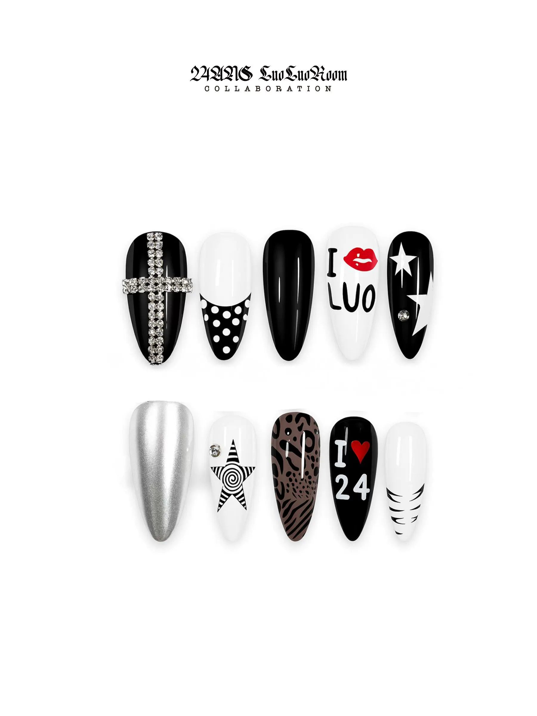 24ans Hand Painted Multi Element Press On Nails-1