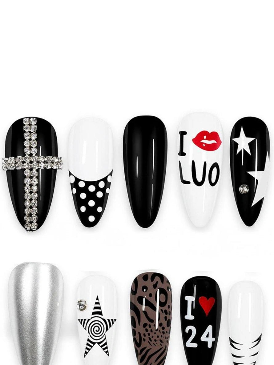 24ans Hand Painted Multi Element Press On Nails