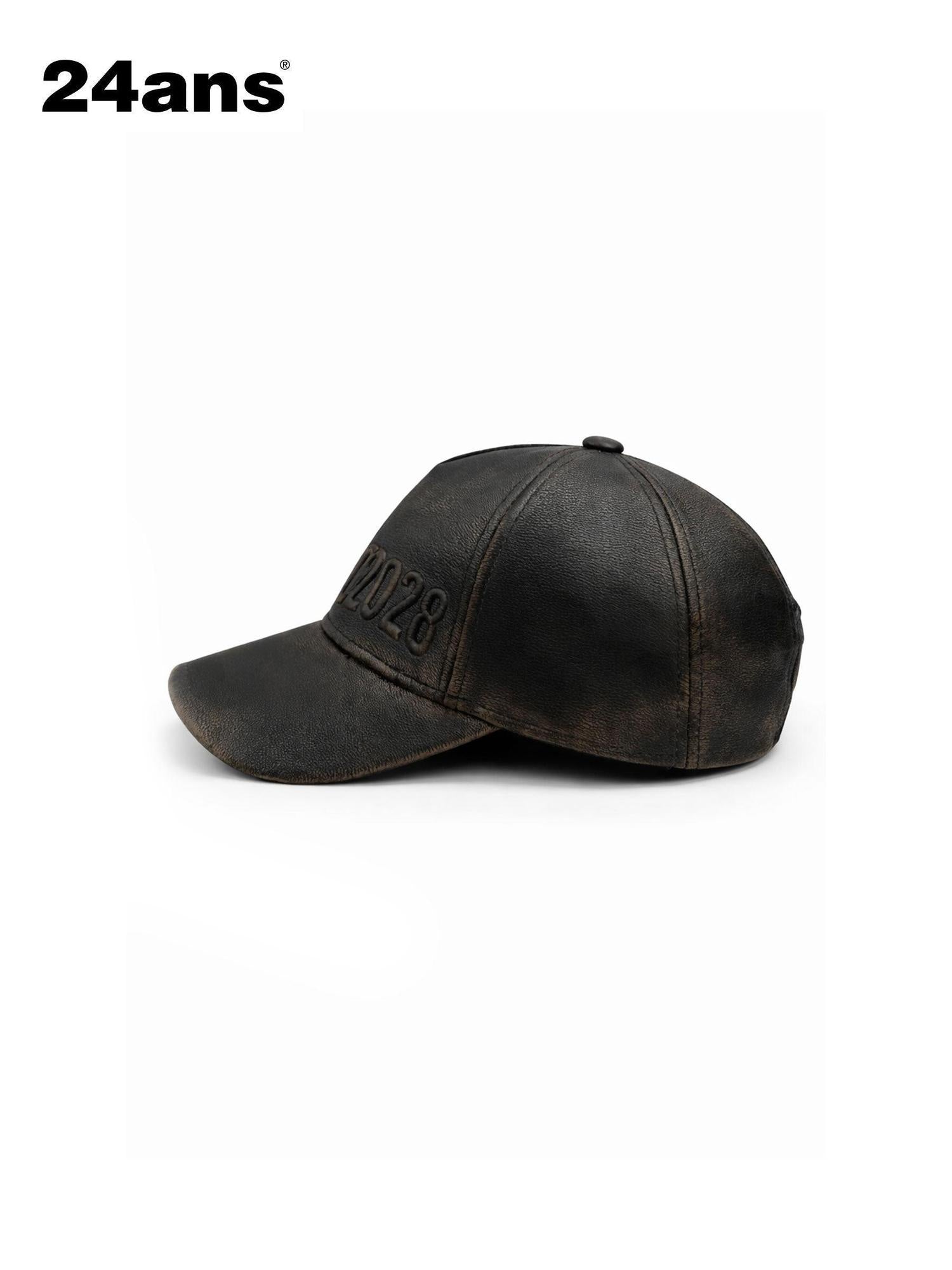24ans Handmade Leather Curved Brim Distressed Unisex Adjustable Logo Baseball Caps