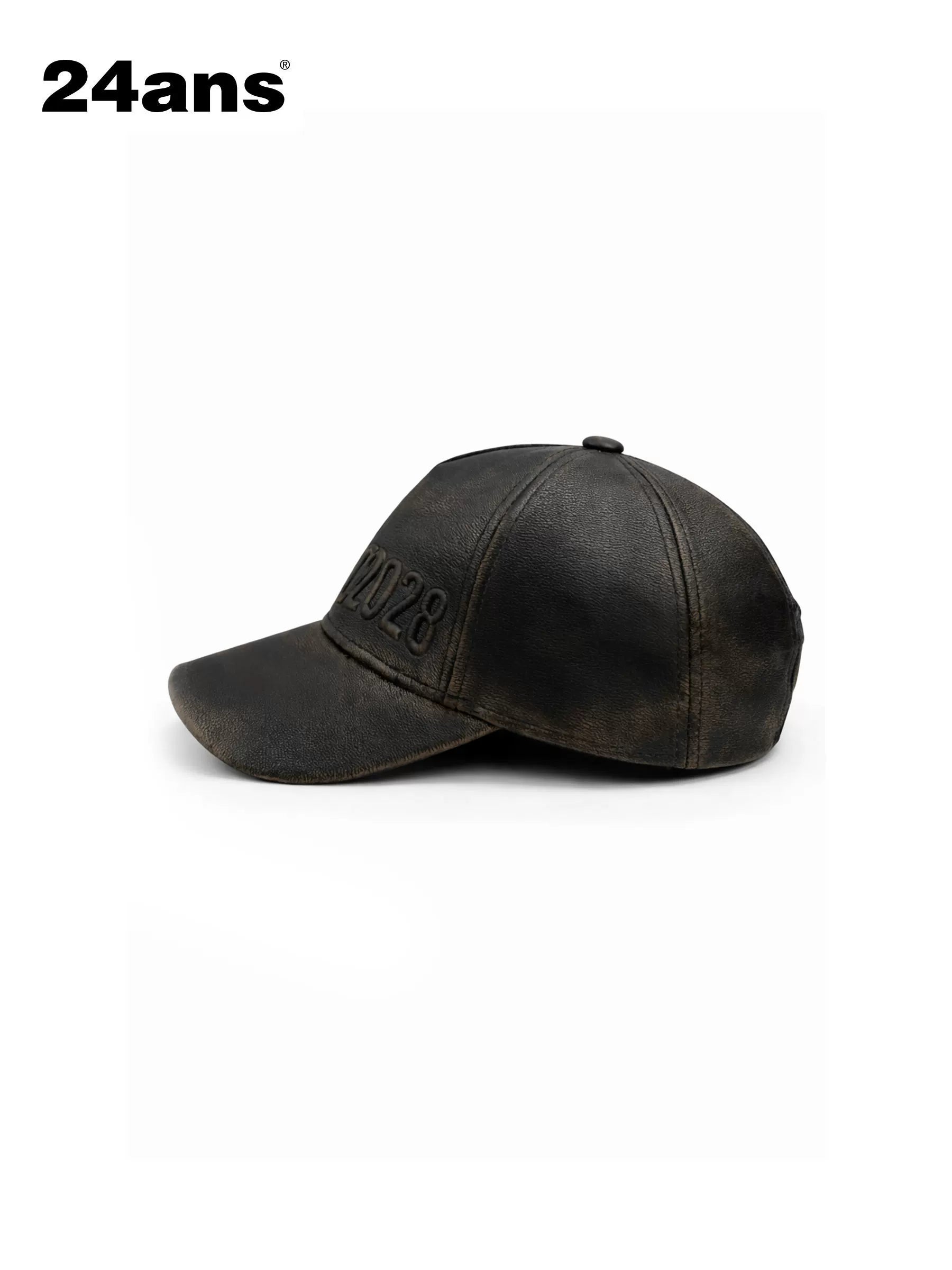 24ans Handmade Leather Curved Brim Distressed Unisex Adjustable Logo Baseball Caps-2