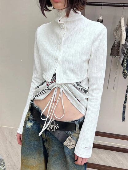 High Neck Knit Sweater Dress with Detachable Collar