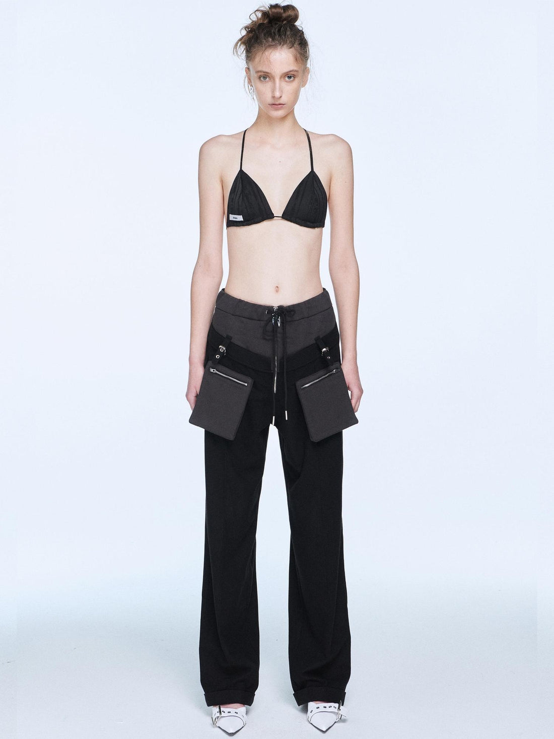 24ans High Waist Cotton Straight Leg Asymmetrical Pockets Workwear Women Pants