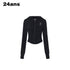24ans High Waist Letter Print Long Sleeve Sweatshirt Women Black Top & Pants Sets