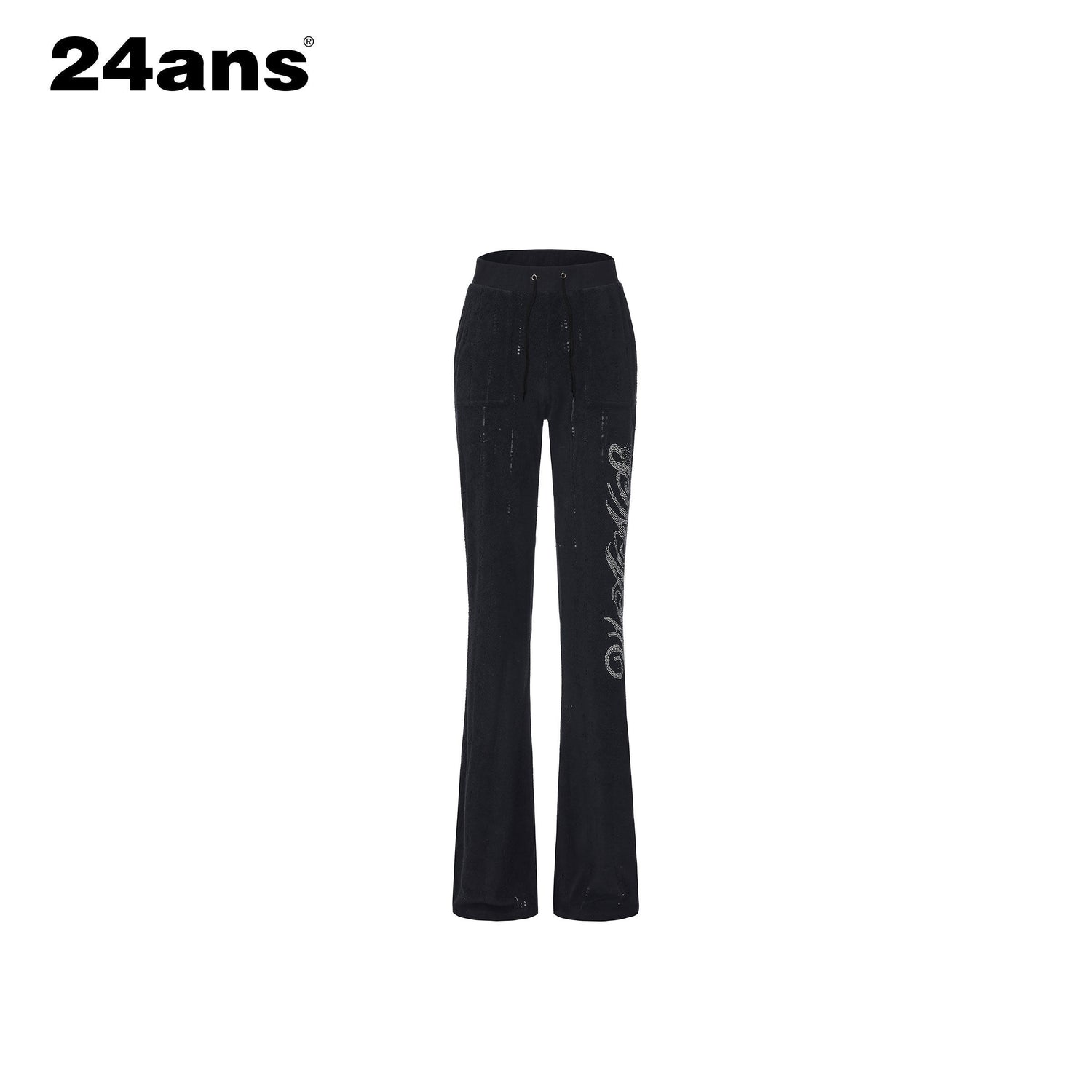 24ans High Waist Letter Print Long Sleeve Sweatshirt Women Black Top &amp; Pants Sets