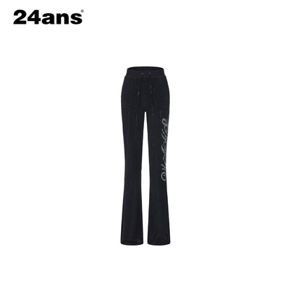 24ans High Waist Letter Print Long Sleeve Sweatshirt Women Black Top &amp; Pants Sets