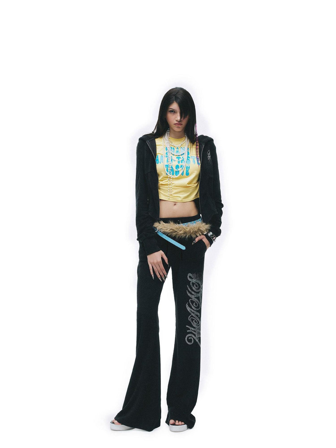 24ans High Waist Letter Print Long Sleeve Sweatshirt Women Black Top &amp; Pants Sets