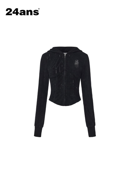 24ans High Waist Letter Print Long Sleeve Sweatshirt Women Black Top &amp; Pants Sets